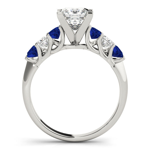 Princess cut Diamond & Blue Sapphire Bridal Set 14k White Gold 1.30ct