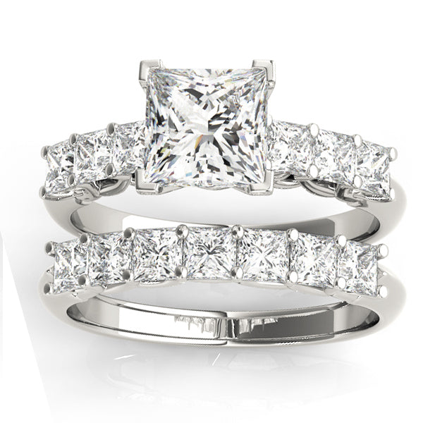 Lab Diamond Princess cut Bridal Set Ring 18k White Gold (1.30ct)