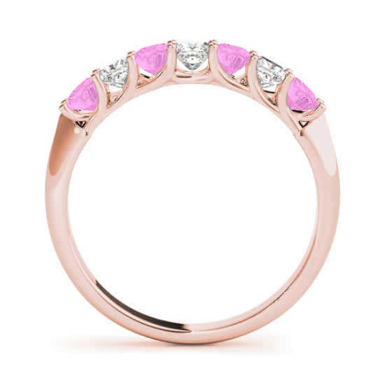 Princess cut Diamond & Pink Sapphire Bridal Set 14k Rose Gold 1.30ct