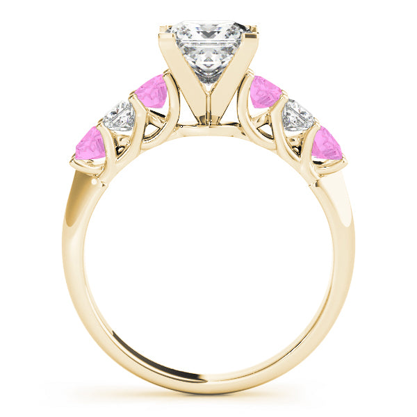 Princess cut Diamond & Pink Sapphire Bridal Set 14k Yellow Gold 1.30ct