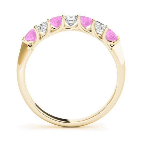 Diamond & Pink Sapphire Princess Wedding Band Ring 14k Yellow Gold 0.70ct