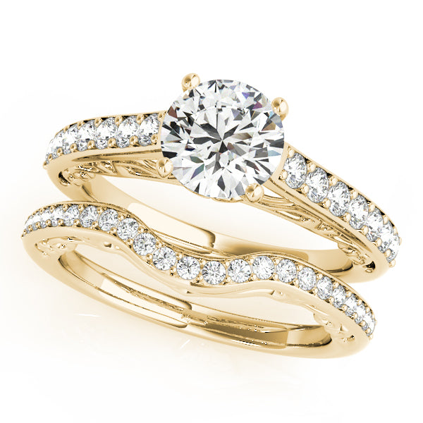 Vintage Style Cathedral Engagement Ring Bridal Set 18k Y. Gold (2.50ct)