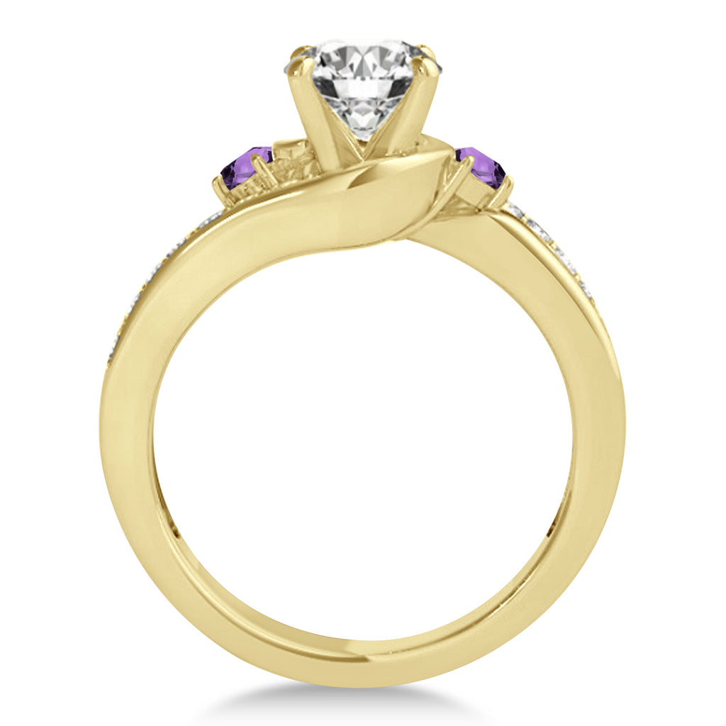 Swirl Design Amethyst & Diamond Engagement Ring Setting 14k Yellow Gold 0.38ct