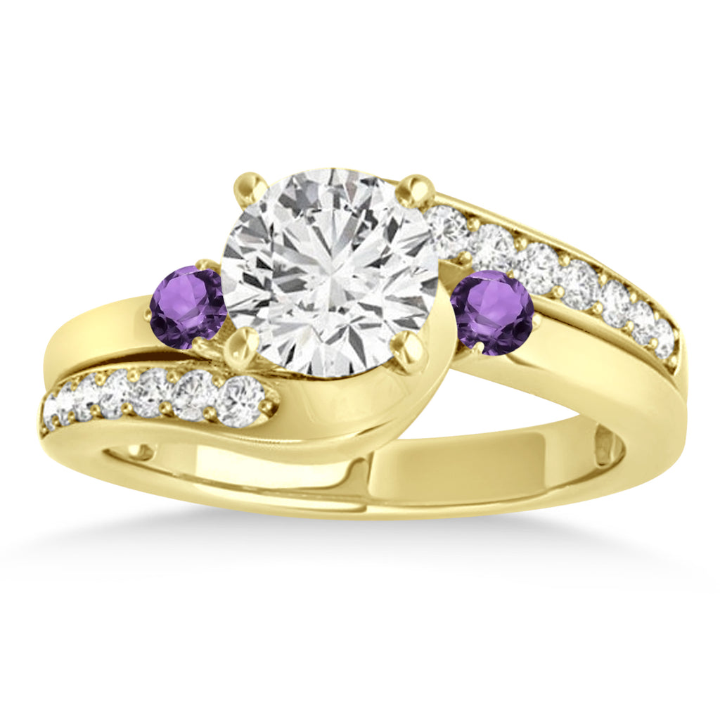 Swirl Design Amethyst & Diamond Engagement Ring Setting 18k Yellow Gold 0.38ct