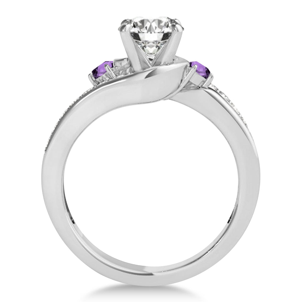 Swirl Design Amethyst & Diamond Engagement Ring Setting Platinum 0.38ct