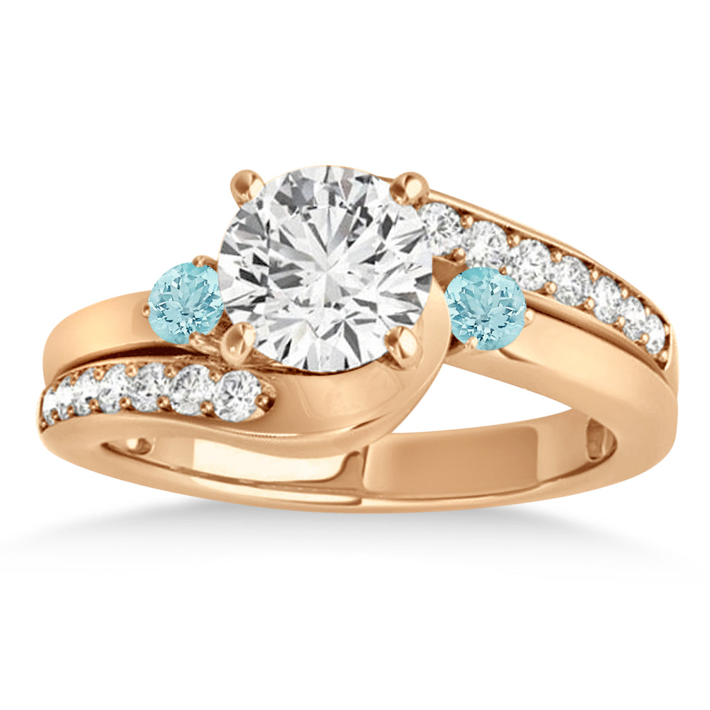 Swirl Design Aquamarine & Diamond Engagement Ring Setting 14k Rose Gold 0.38ct