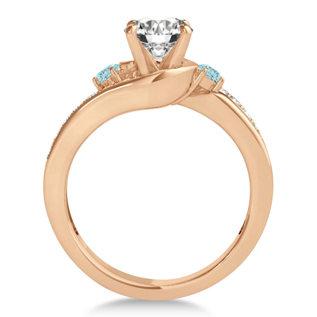 Swirl Design Aquamarine & Diamond Engagement Ring Setting 14k Rose Gold 0.38ct