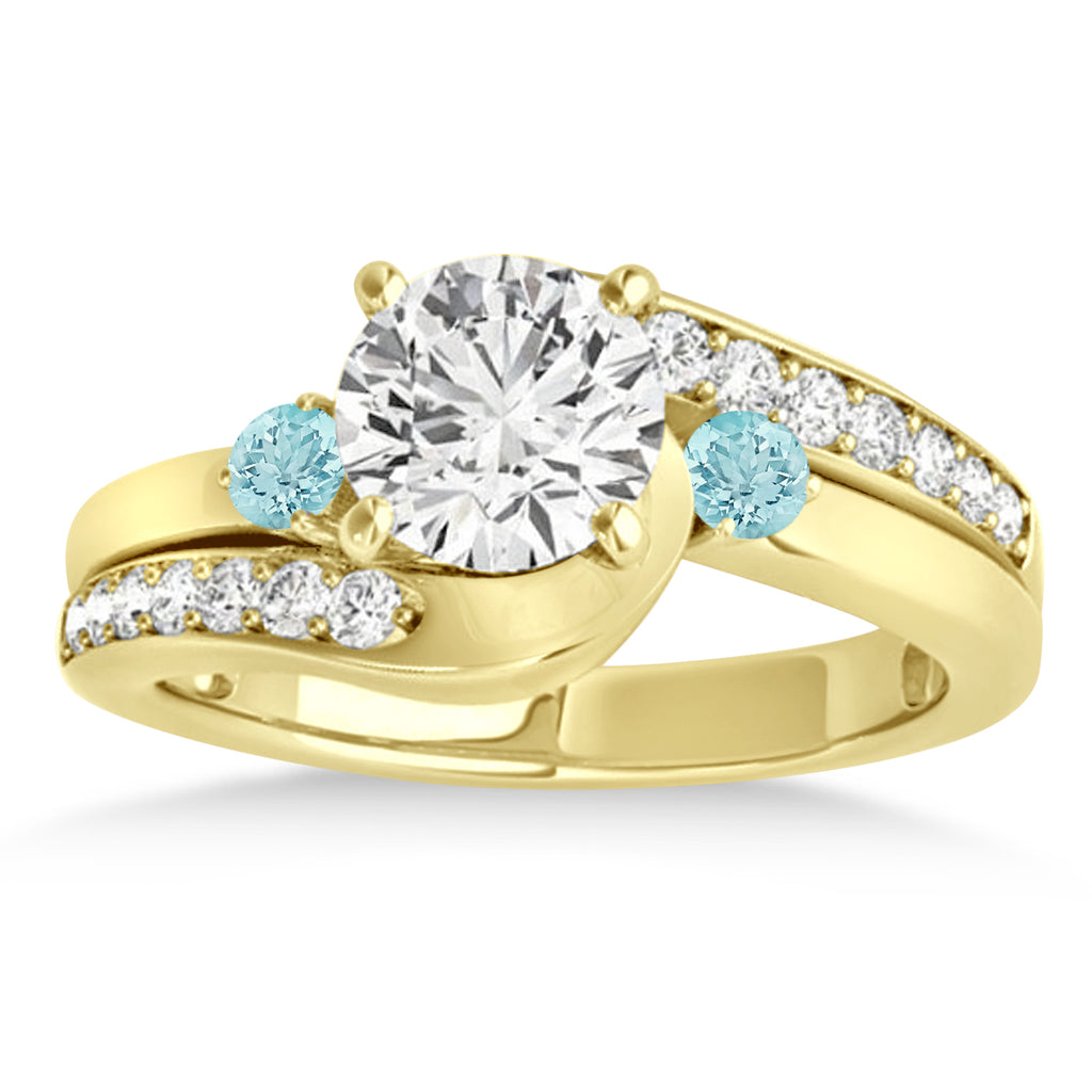 Swirl Design Aquamarine & Diamond Engagement Ring Setting 14k Yellow Gold 0.38ct
