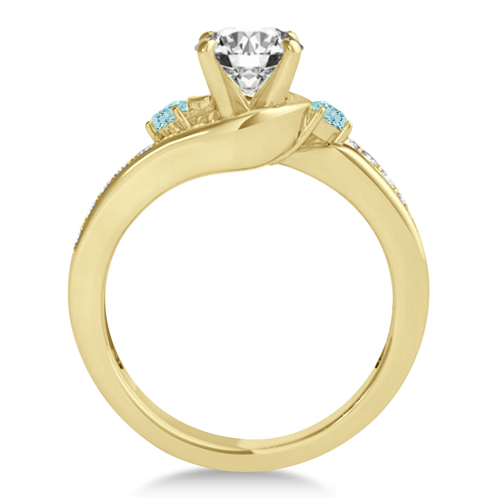 Swirl Design Aquamarine & Diamond Engagement Ring Setting 18k Yellow Gold 0.38ct