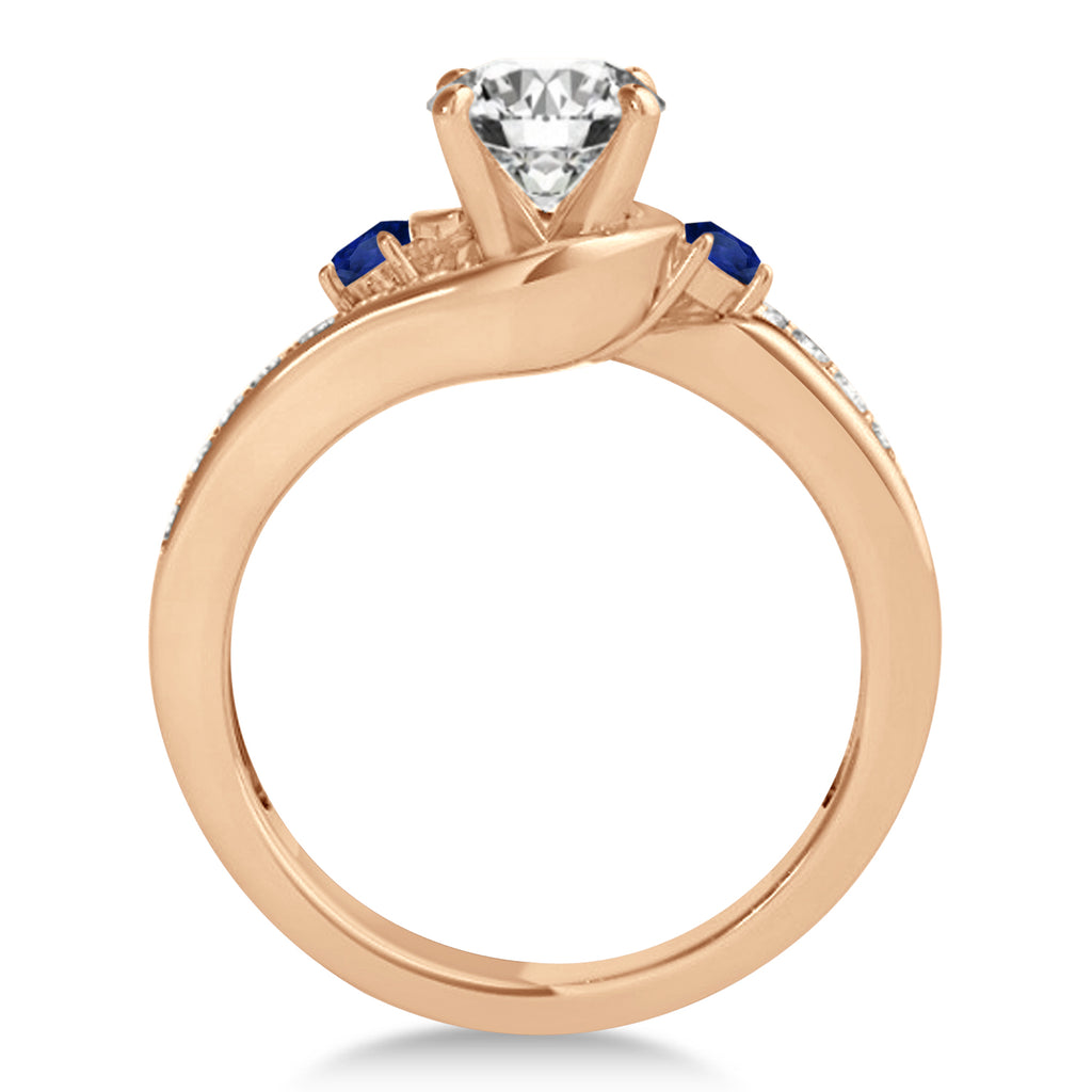 Swirl Design Blue Sapphire & Diamond Engagement Ring Setting 14k Rose Gold 0.38ct