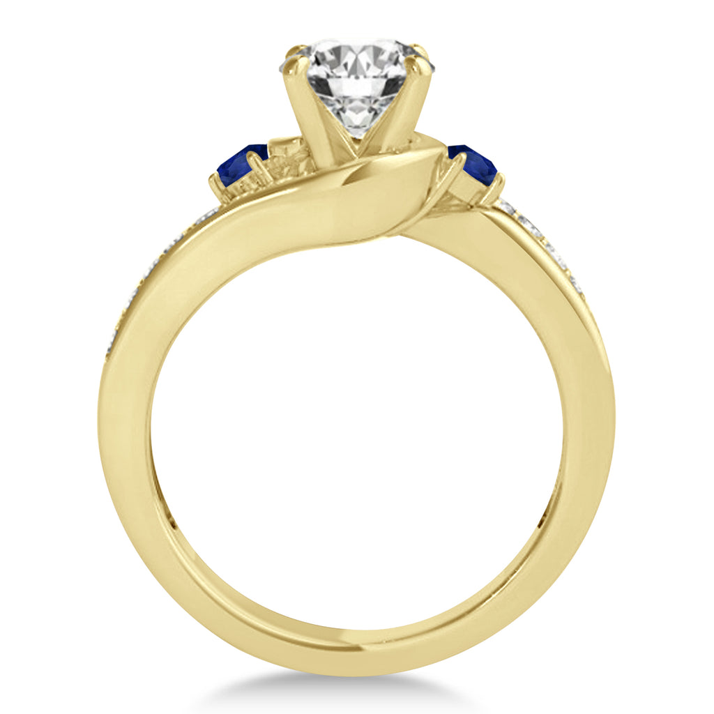 Swirl Design Blue Sapphire & Diamond Engagement Ring Setting 14k Yellow Gold 0.38ct