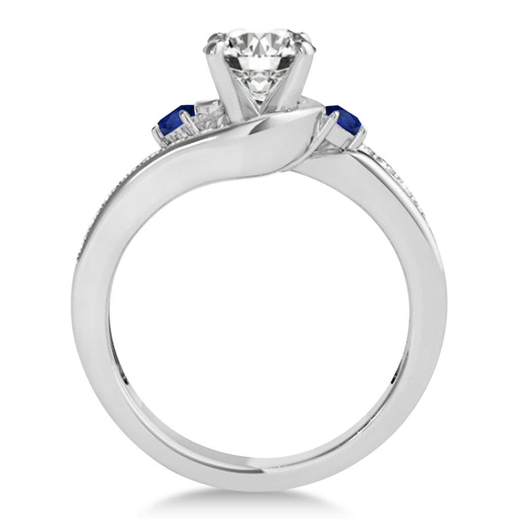 Swirl Design Blue Sapphire & Diamond Engagement Ring Setting 18k White Gold 0.38ct