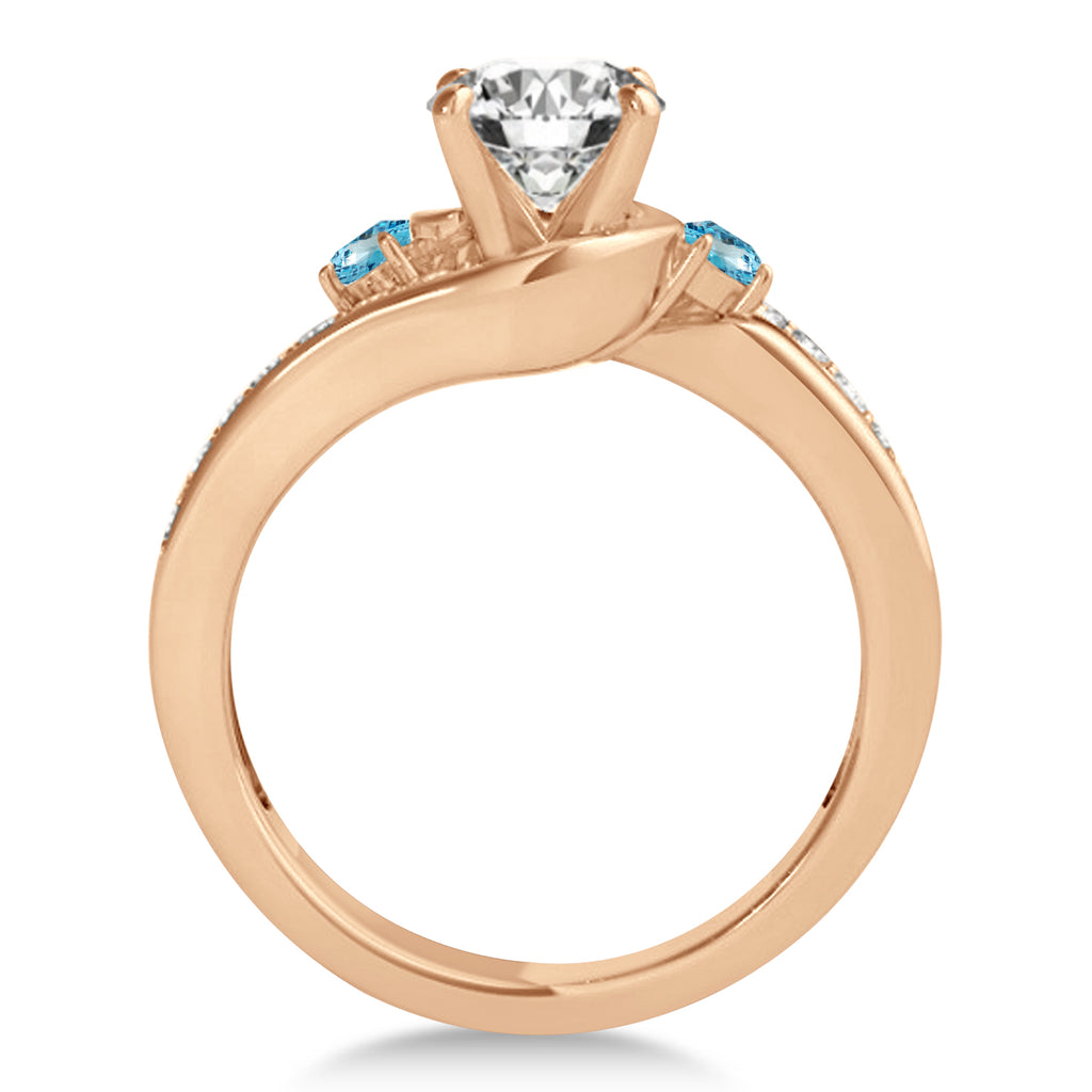 Swirl Design Blue Topaz & Diamond Engagement Ring Setting 18k Rose Gold 0.38ct