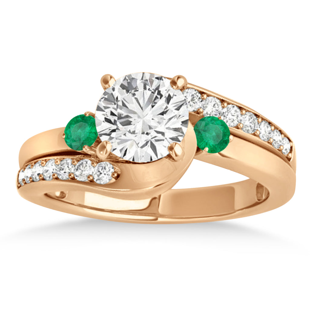 Swirl Design Emerald & Diamond Engagement Ring Setting 18k Rose Gold 0.38ct