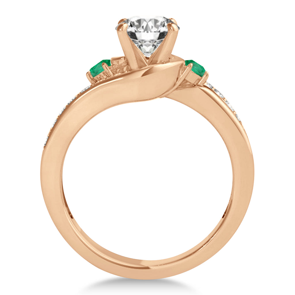 Swirl Design Emerald & Diamond Engagement Ring Setting 18k Rose Gold 0.38ct