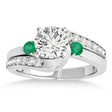 Swirl Design Emerald & Diamond Engagement Ring Setting 18k White Gold 0.38ct