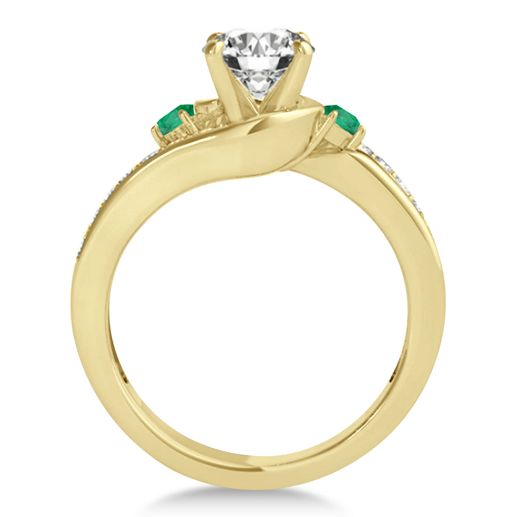Swirl Design Emerald & Diamond Engagement Ring Setting 18k Yellow Gold 0.38ct
