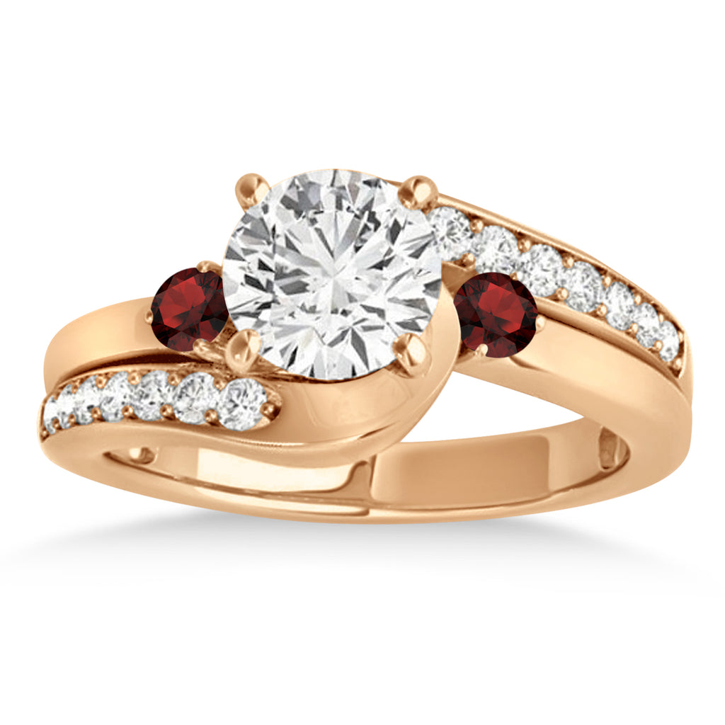 Swirl Design Garnet & Diamond Engagement Ring Setting 18k Rose Gold 0.38ct