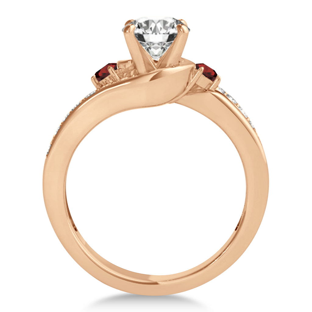 Swirl Design Garnet & Diamond Engagement Ring Setting 18k Rose Gold 0.38ct