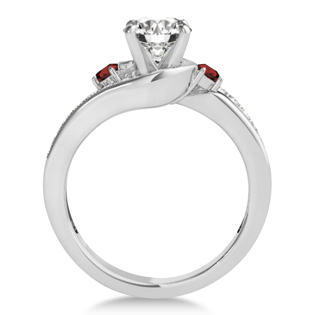 Swirl Design Garnet & Diamond Engagement Ring Setting 18k White Gold 0.38ct