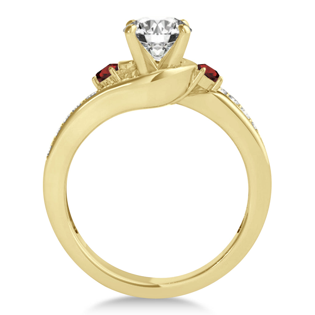Swirl Design Garnet & Diamond Engagement Ring Setting 18k Yellow Gold 0.38ct