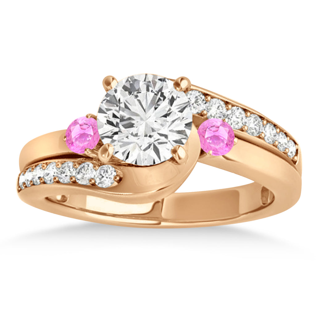 Swirl Design Pink Sapphire & Diamond Engagement Ring Setting 14k Rose Gold 0.38ct