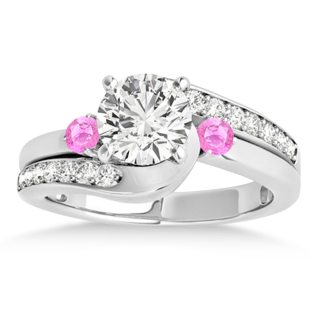 Swirl Design Pink Sapphire & Diamond Engagement Ring Setting 18k White Gold 0.38ct