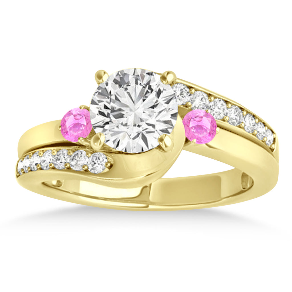 Swirl Design Pink Sapphire & Diamond Engagement Ring Setting 18k Yellow Gold 0.38ct
