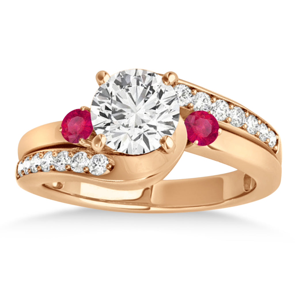 Swirl Design Ruby & Diamond Engagement Ring Setting 18k Rose Gold 0.38ct