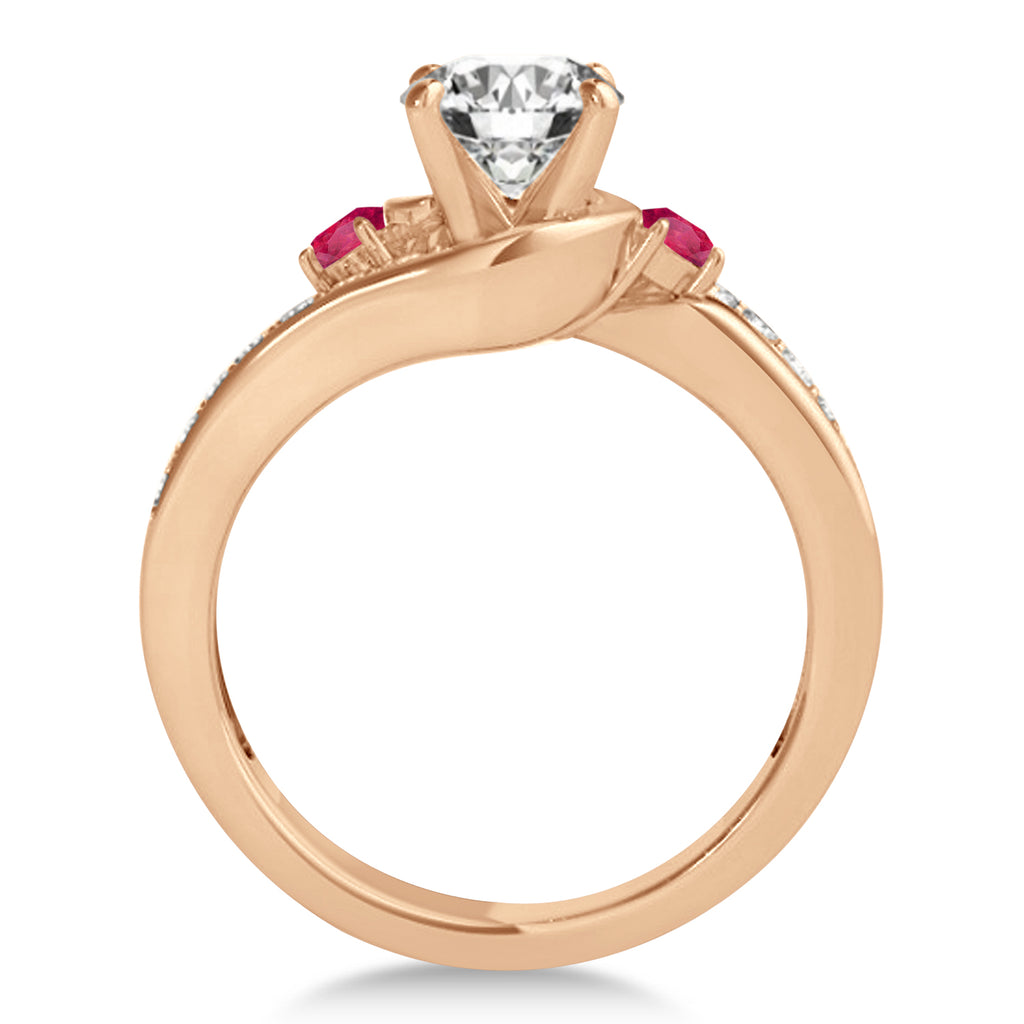 Swirl Design Ruby & Diamond Engagement Ring Setting 18k Rose Gold 0.38ct