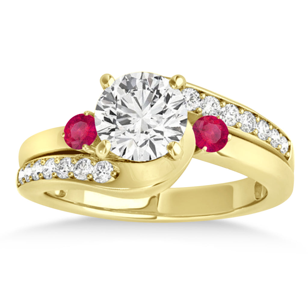 Swirl Design Ruby & Diamond Engagement Ring Setting 18k Yellow Gold 0.38ct