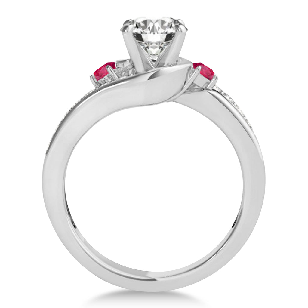 Swirl Design Ruby & Diamond Engagement Ring Setting Palladium 0.38ct