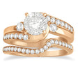 Diamond Swirl Engagement Ring & Band Bridal Set 14k Rose Gold 0.58ct