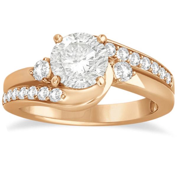 Diamond Swirl Engagement Ring & Band Bridal Set 14k Rose Gold 0.58ct
