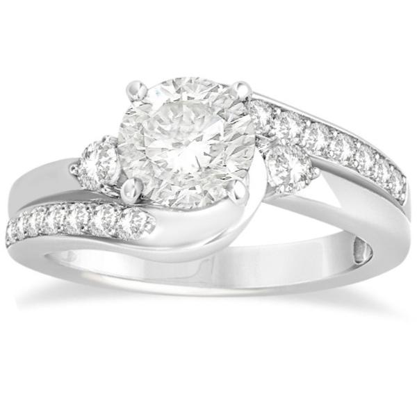 Diamond Swirl Engagement Ring & Band Bridal Set 14k White Gold 0.58ct