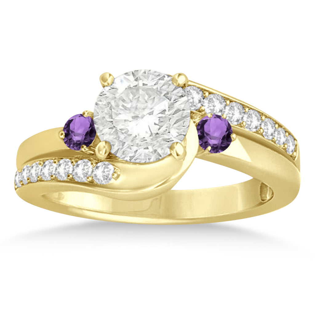 Amethyst & Diamond Swirl Engagement Ring & Band Bridal Set 14k Yellow Gold 0.58ct