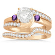 Amethyst & Diamond Swirl Engagement Ring & Band Bridal Set 18k Rose Gold 0.58ct