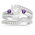 Amethyst & Diamond Swirl Engagement Ring & Band Bridal Set Palladium 0.58ct
