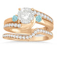 Aquamarine & Diamond Swirl Engagement Ring & Band Bridal Set 14k Rose Gold 0.58ct