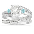 Aquamarine & Diamond Swirl Engagement Ring & Band Bridal Set 18k White Gold 0.58ct