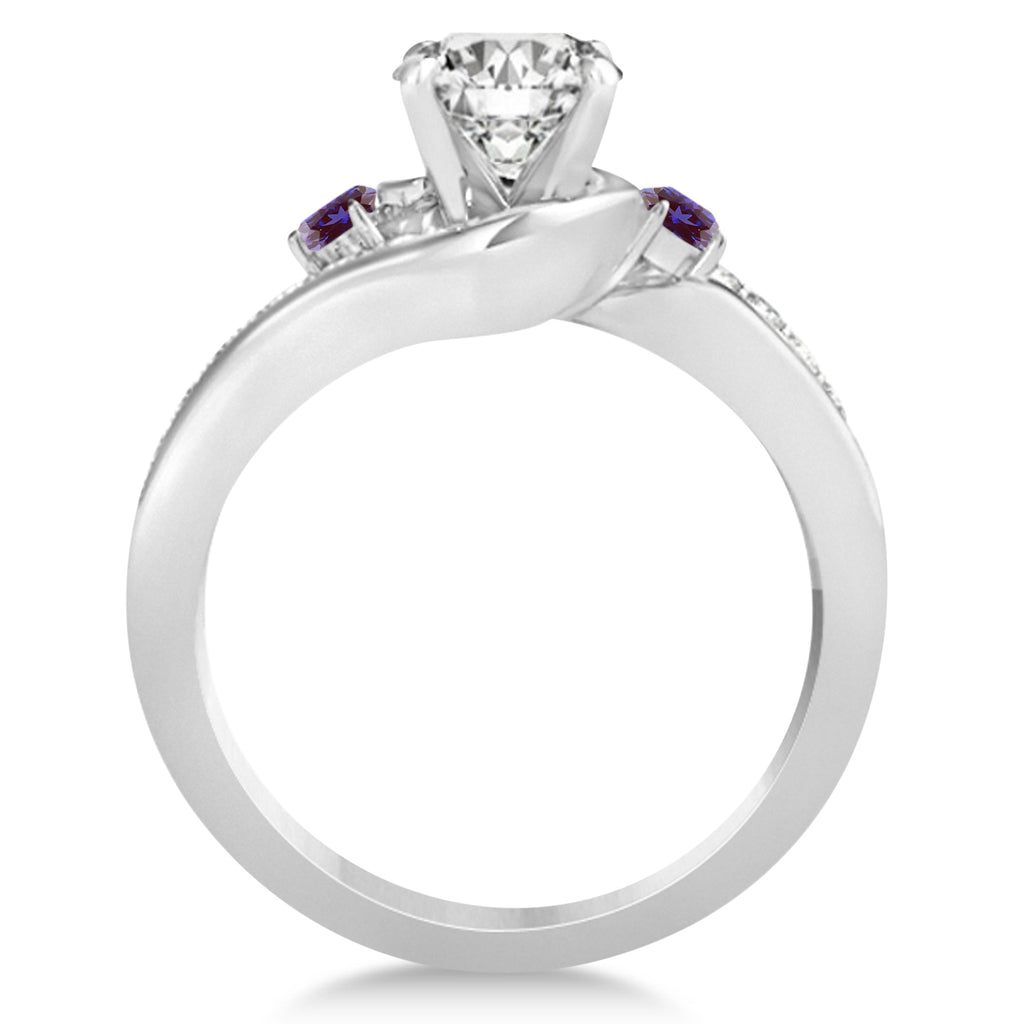 Lab Alexandrite & Diamond Swirl Engagement Ring & Band Bridal Set 14k White Gold 0.58ct