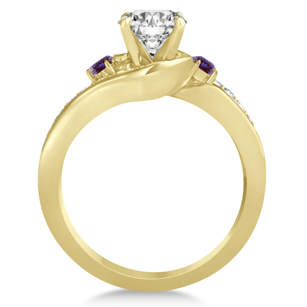 Lab Alexandrite & Diamond Swirl Engagement Ring & Band Bridal Set 14k Yellow Gold 0.58ct