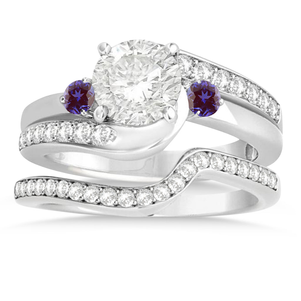Lab Alexandrite & Diamond Swirl Engagement Ring & Band Bridal Set Platinum 0.58ct