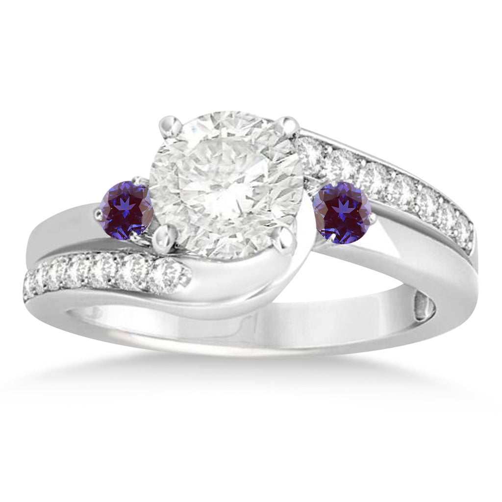 Lab Alexandrite & Diamond Swirl Engagement Ring & Band Bridal Set Platinum 0.58ct
