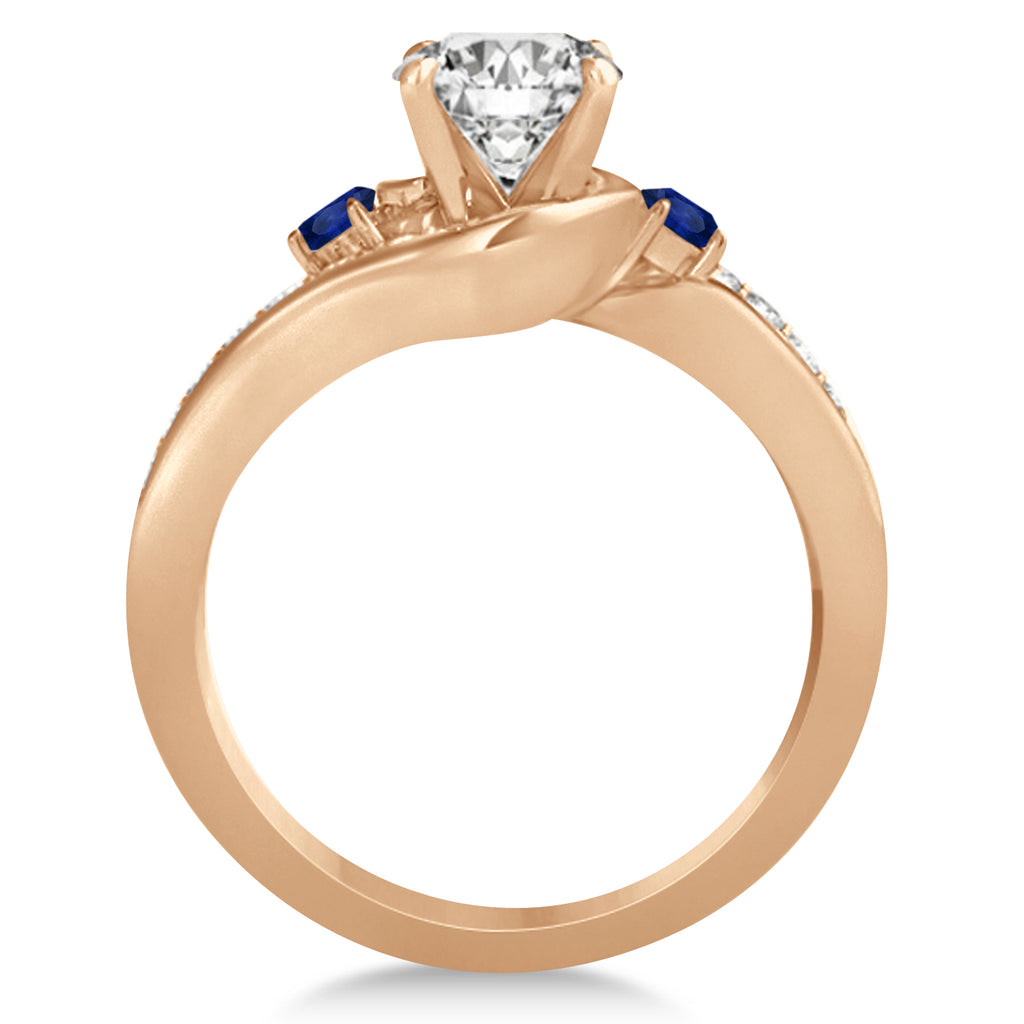 Blue Sapphire & Diamond Swirl Engagement Ring & Band Bridal Set 14k Rose Gold 0.58ct