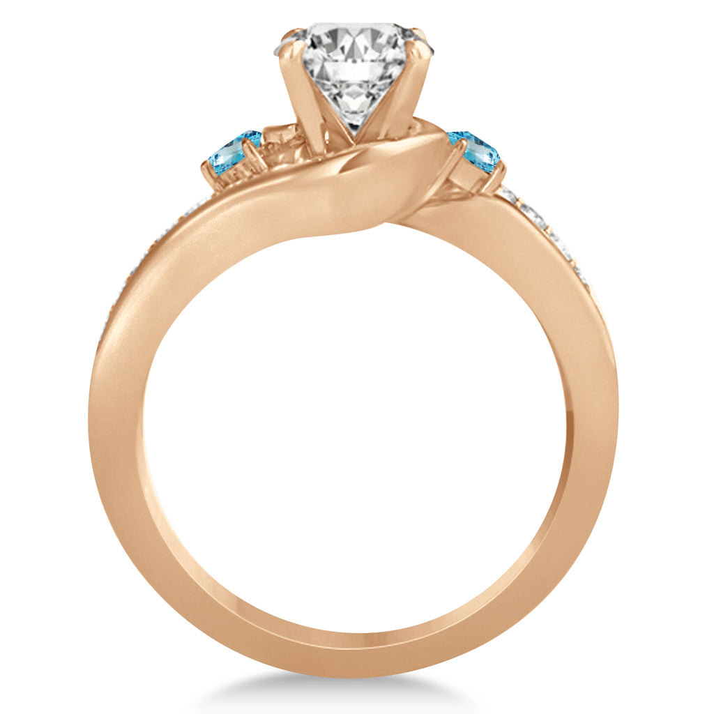 Blue Topaz & Diamond Swirl Engagement Ring & Band Bridal Set 14k Rose Gold 0.58ct