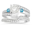 Blue Topaz & Diamond Swirl Engagement Ring & Band Bridal Set 18k White Gold 0.58ct