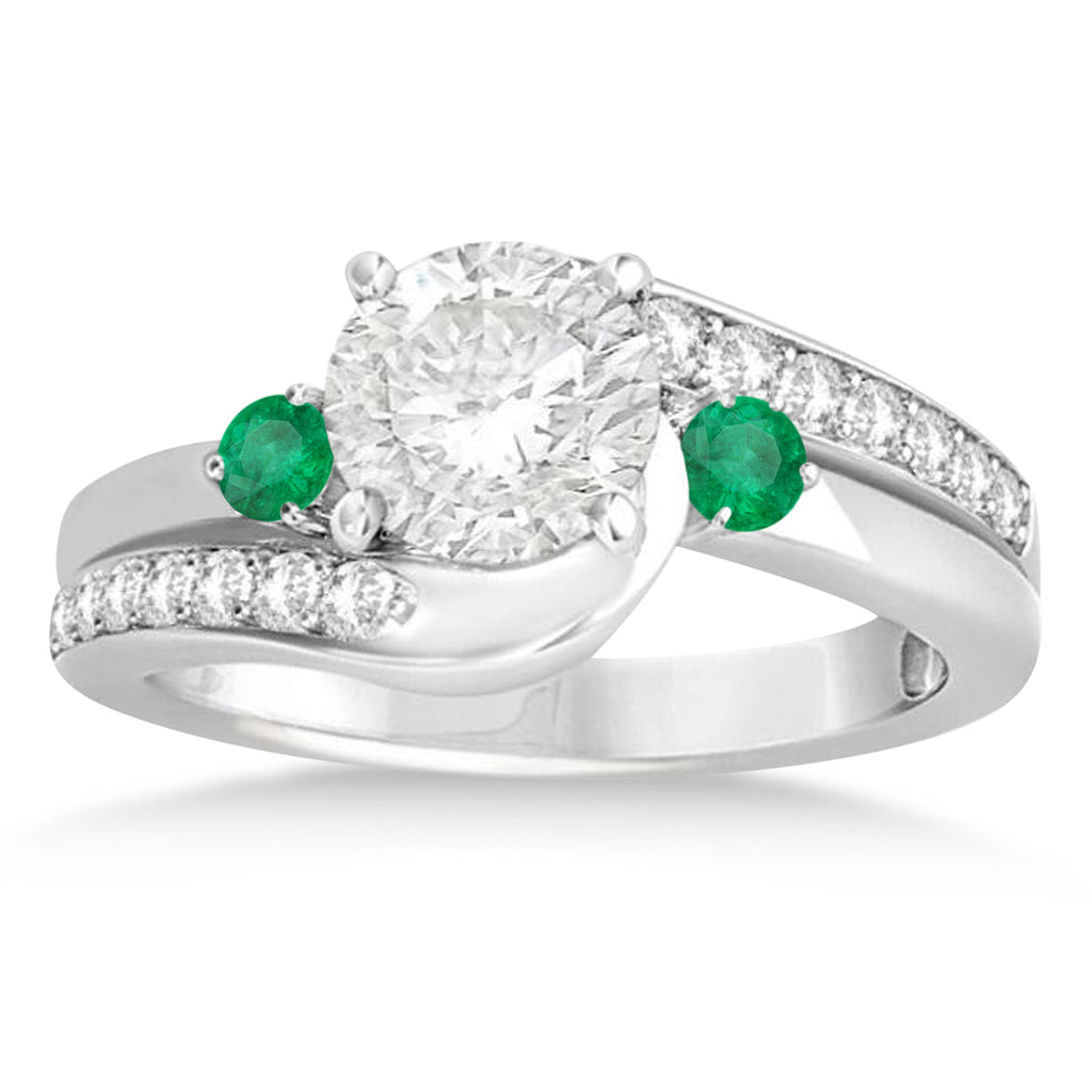 Emerald & Diamond Swirl Engagement Ring & Band Bridal Set Palladium 0.58ct