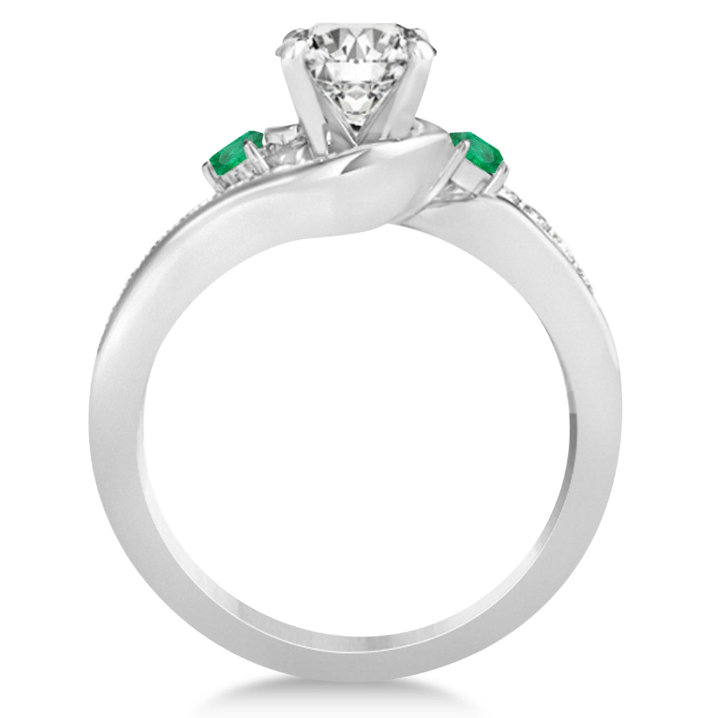 Emerald & Diamond Swirl Engagement Ring & Band Bridal Set Palladium 0.58ct