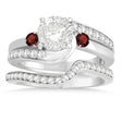 Garnet & Diamond Swirl Engagement Ring & Band Bridal Set Platinum 0.58ct
